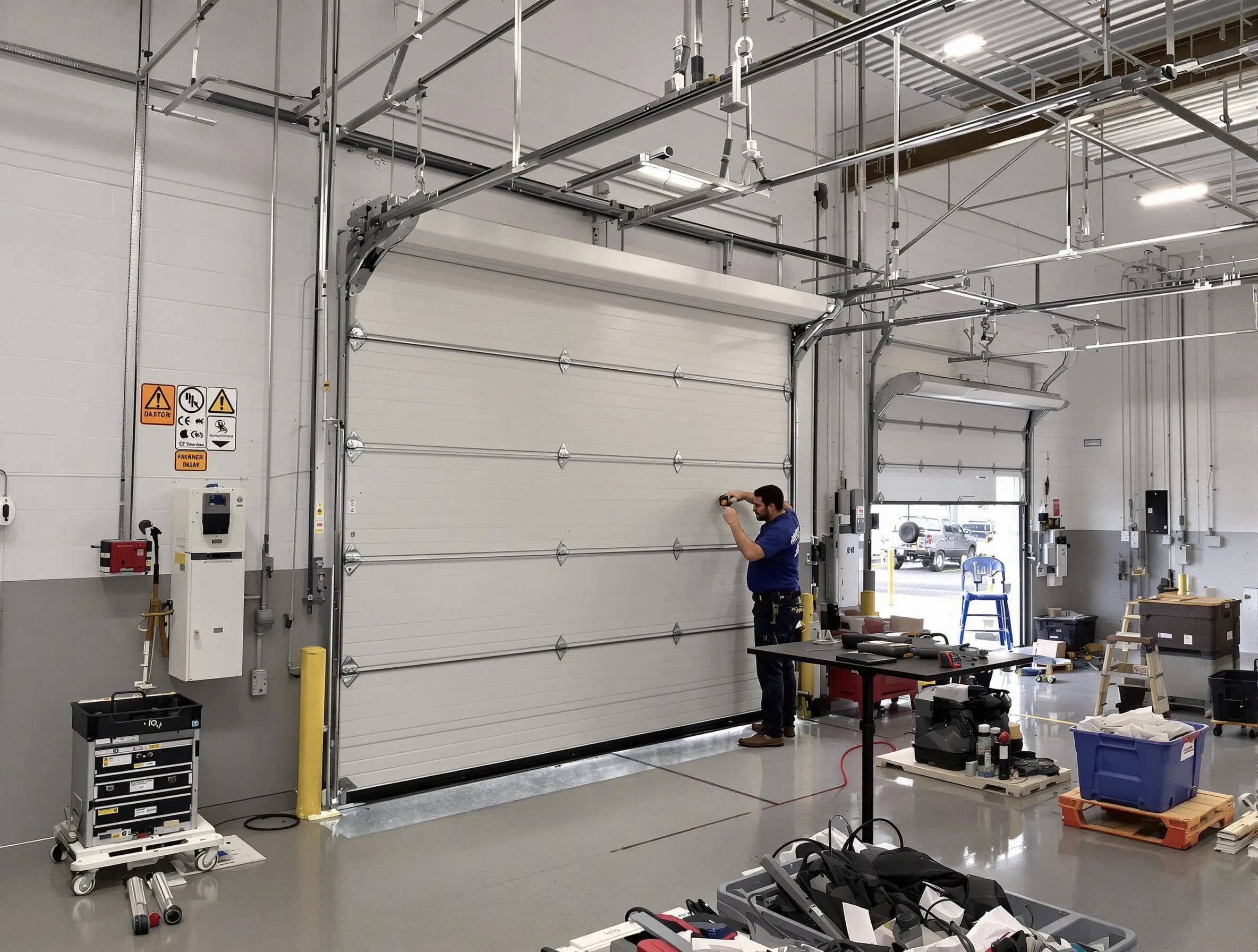 Commercial garage door repair being performed by Summit Garage Door Repair expert in Summit