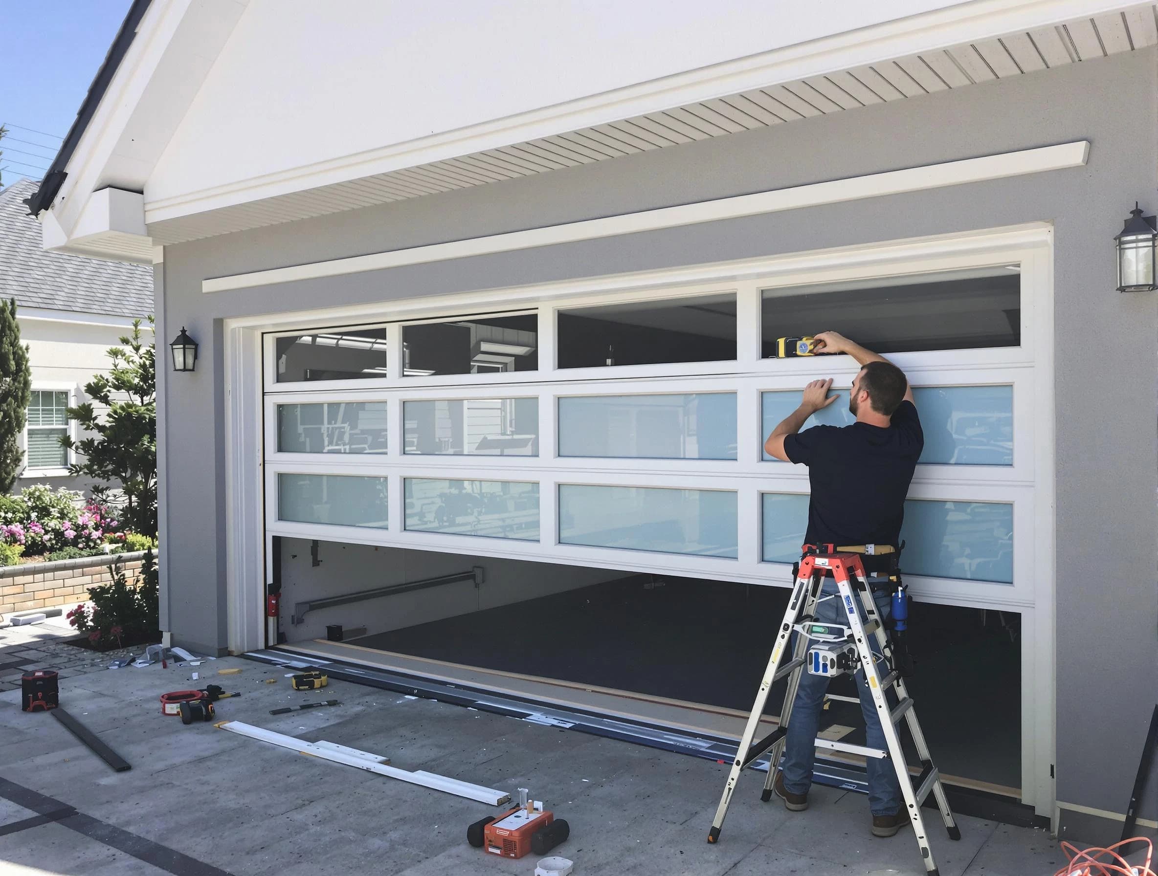 Summit Garage Door Repair team performing garage door replacement in Summit