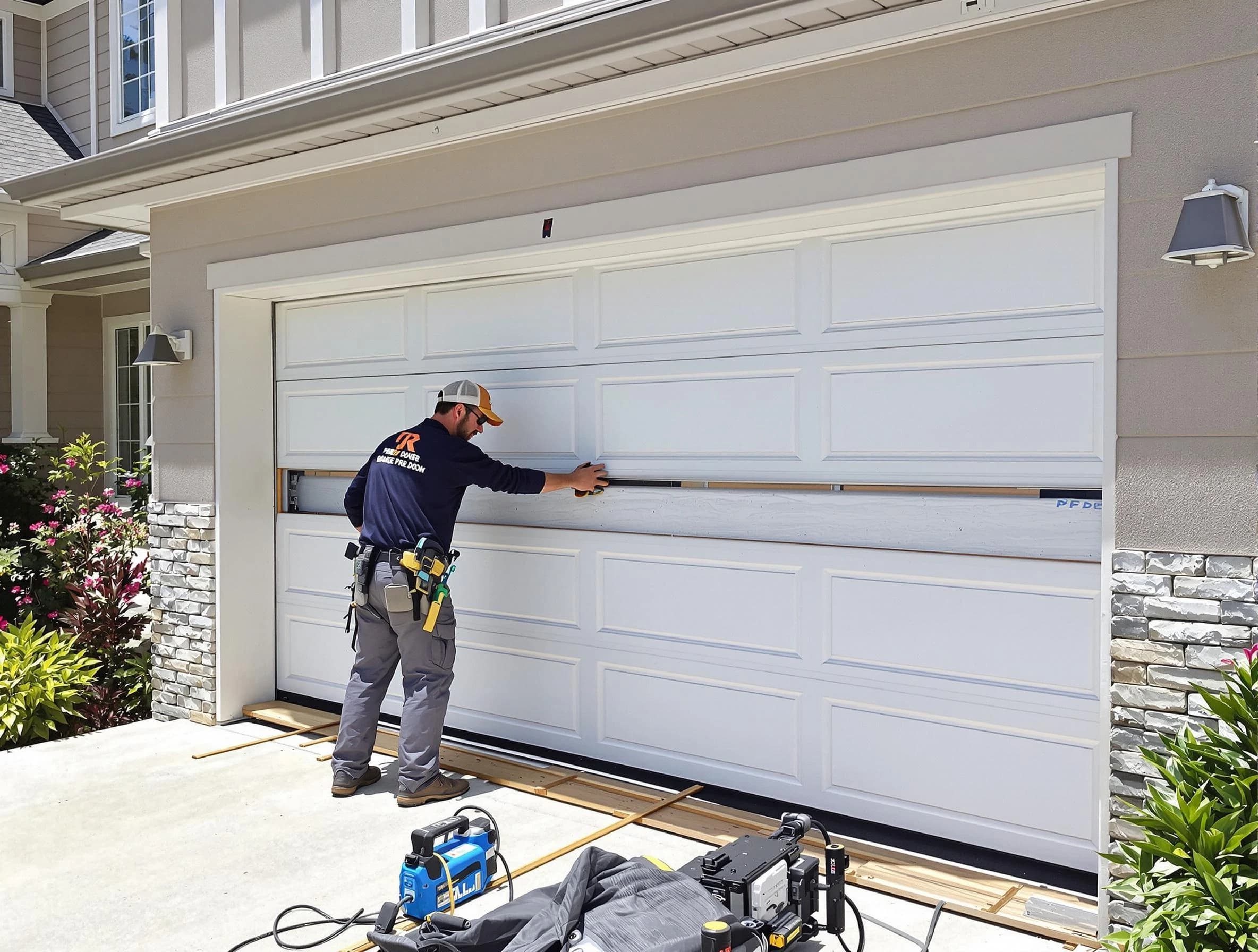 Summit Garage Door Repair team performing complete garage door replacement at Summit residence