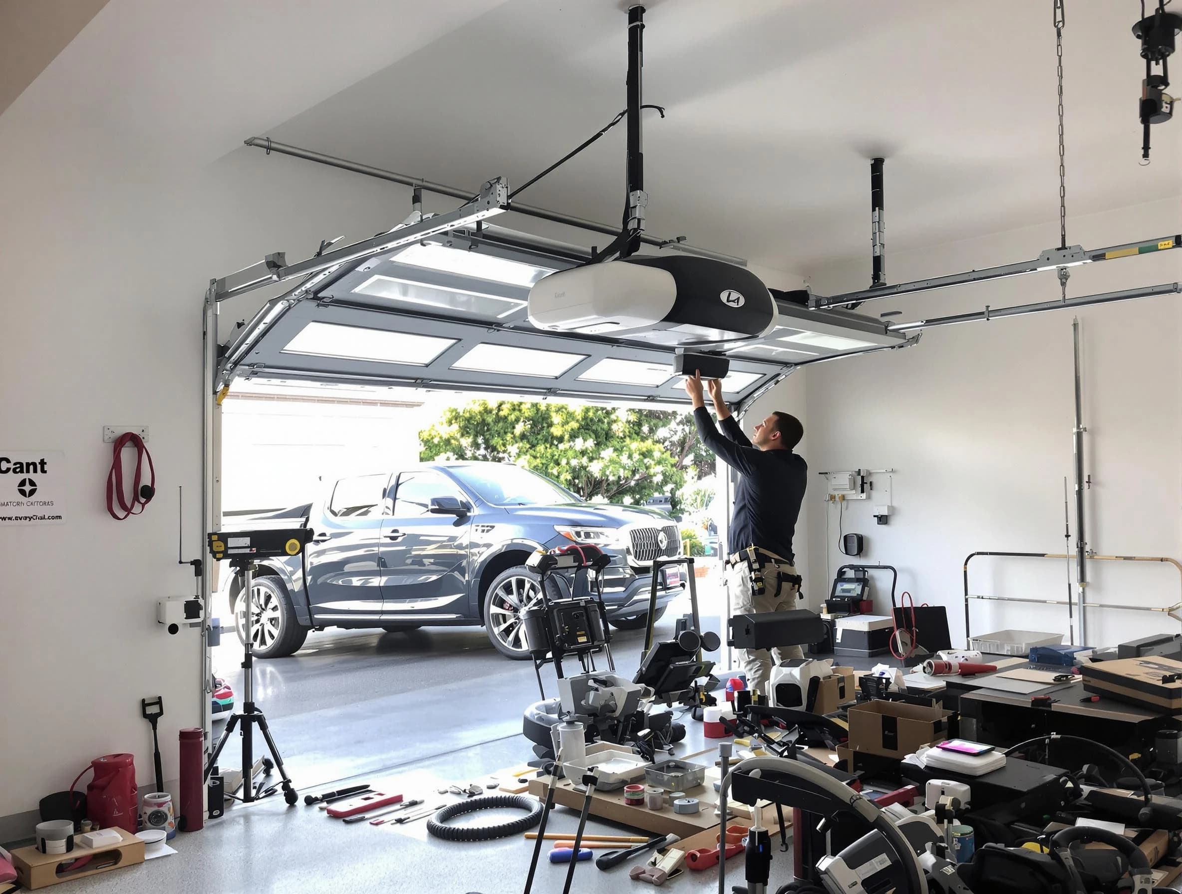 Summit Garage Door Repair specialist installing smart garage door opener system in Summit home
