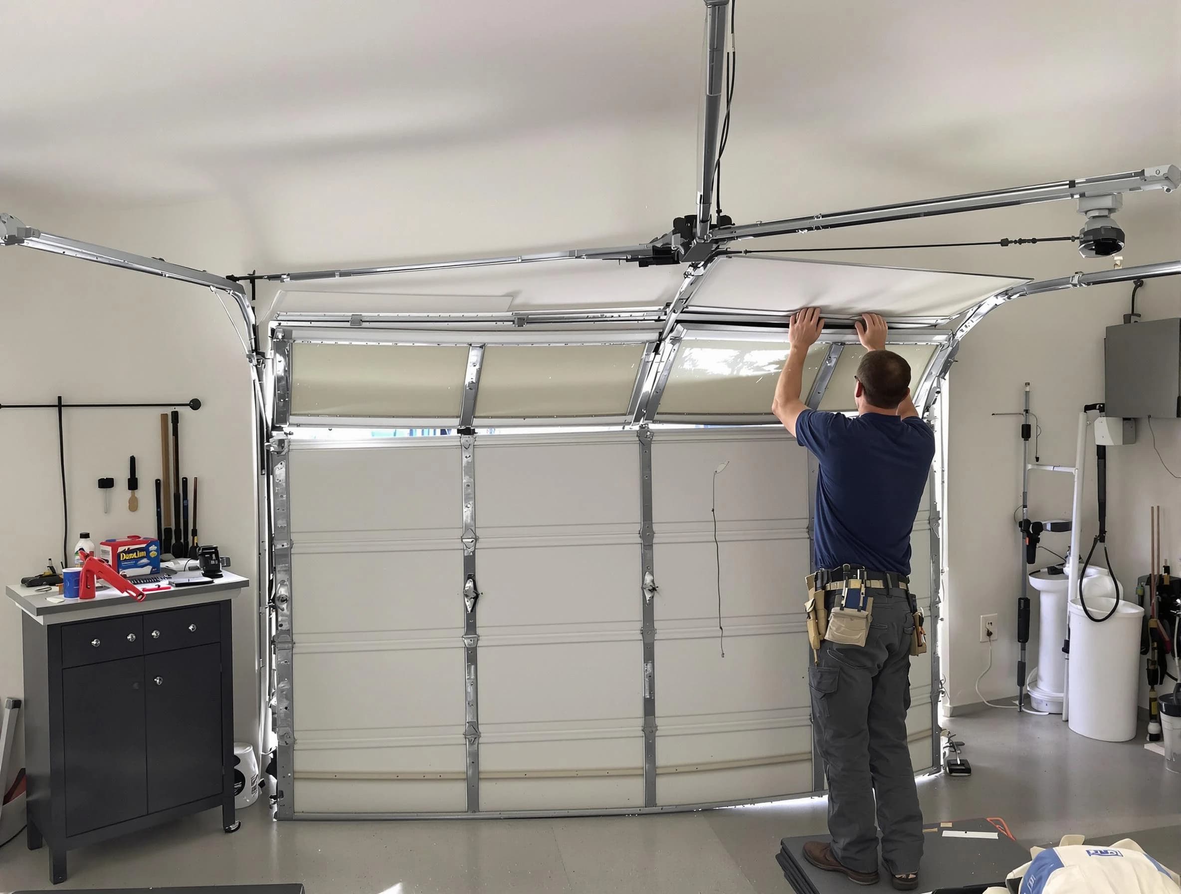 Summit Garage Door Repair specialist performing precise section replacement on Summit garage door