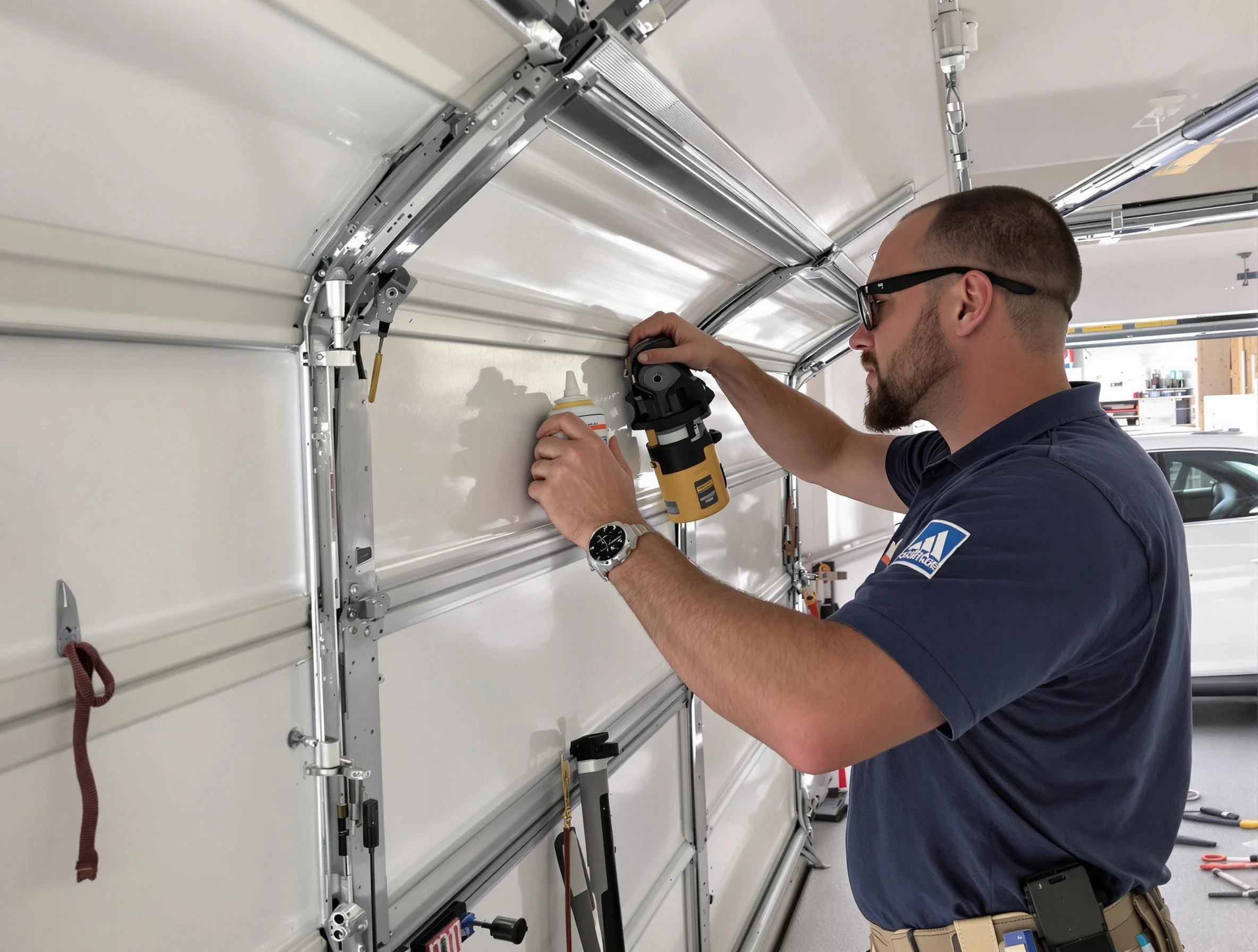 Summit Garage Door Repair technician quieting a noisy garage door in Summit